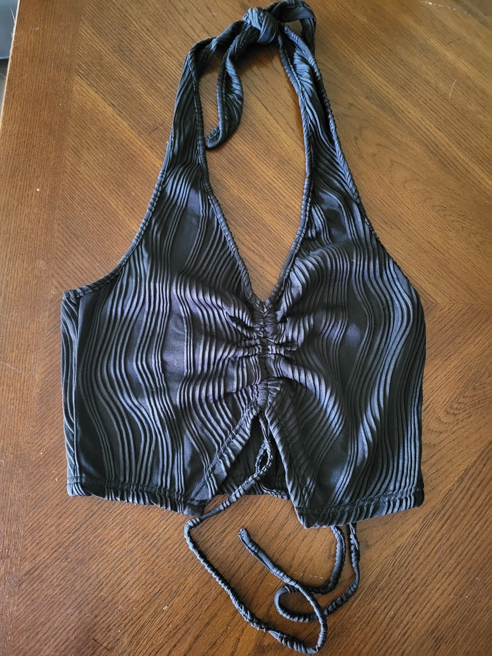 SHEIN Black Textured Halter Bandeau Top